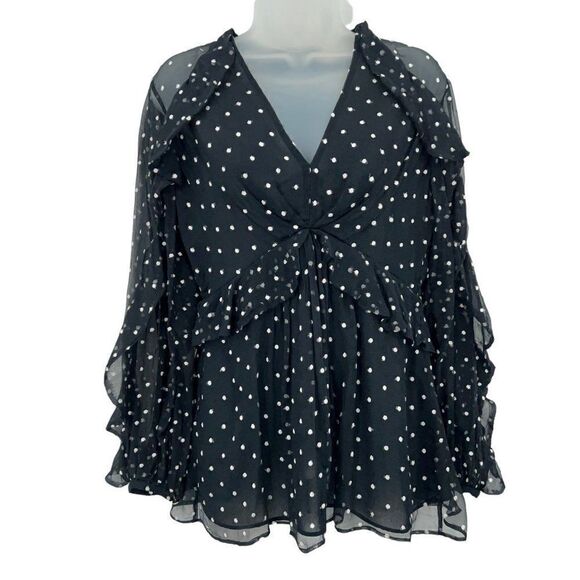 Zimmerman Top Women Size 1 Chifon Polka Dot Black White Long Sleeve V-Neck - Picture 1 of 15